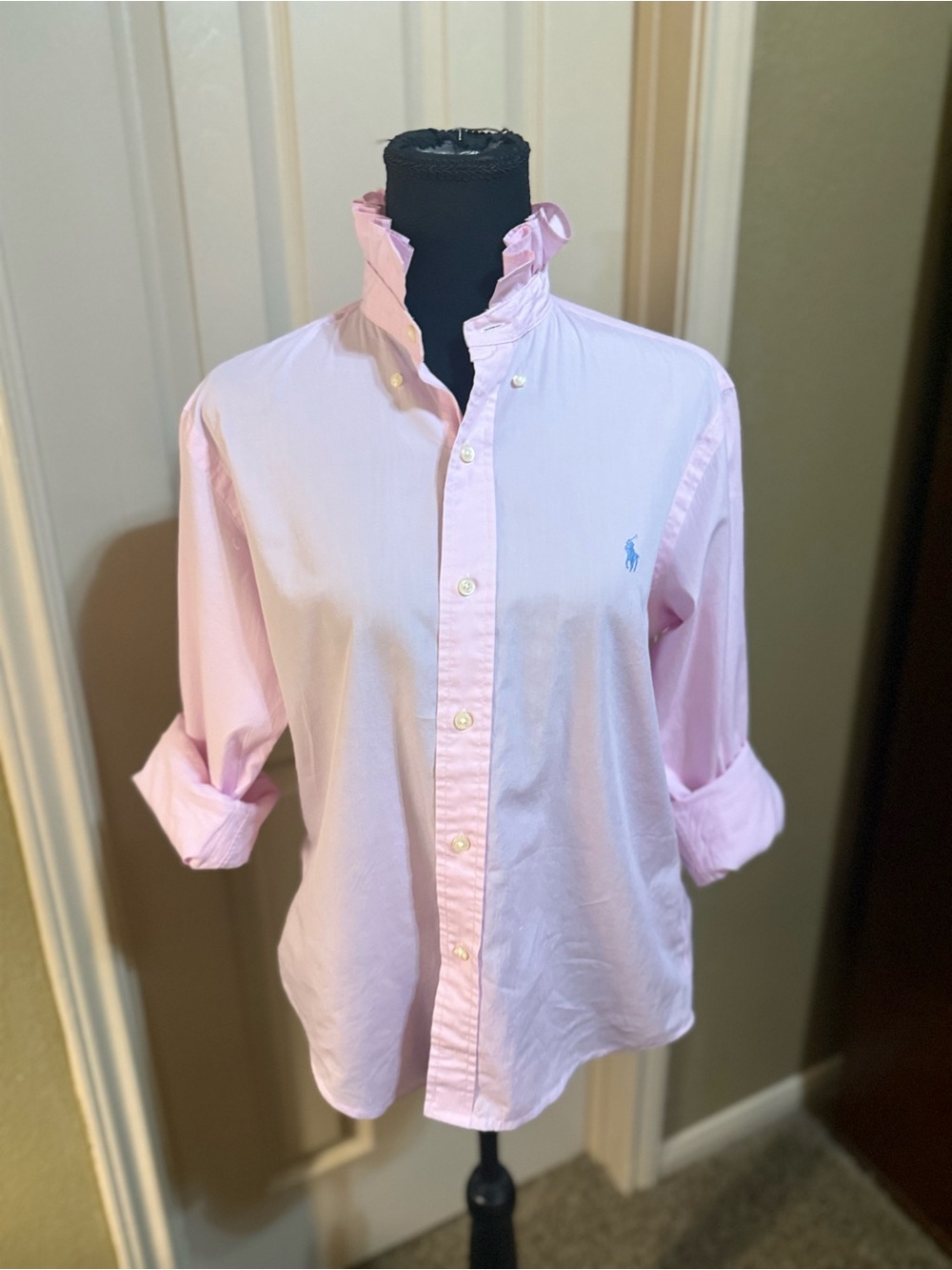 Ralph Lauren Light Pink Ruffle-Collar Button-Down Shirt - Picture 3 of 9